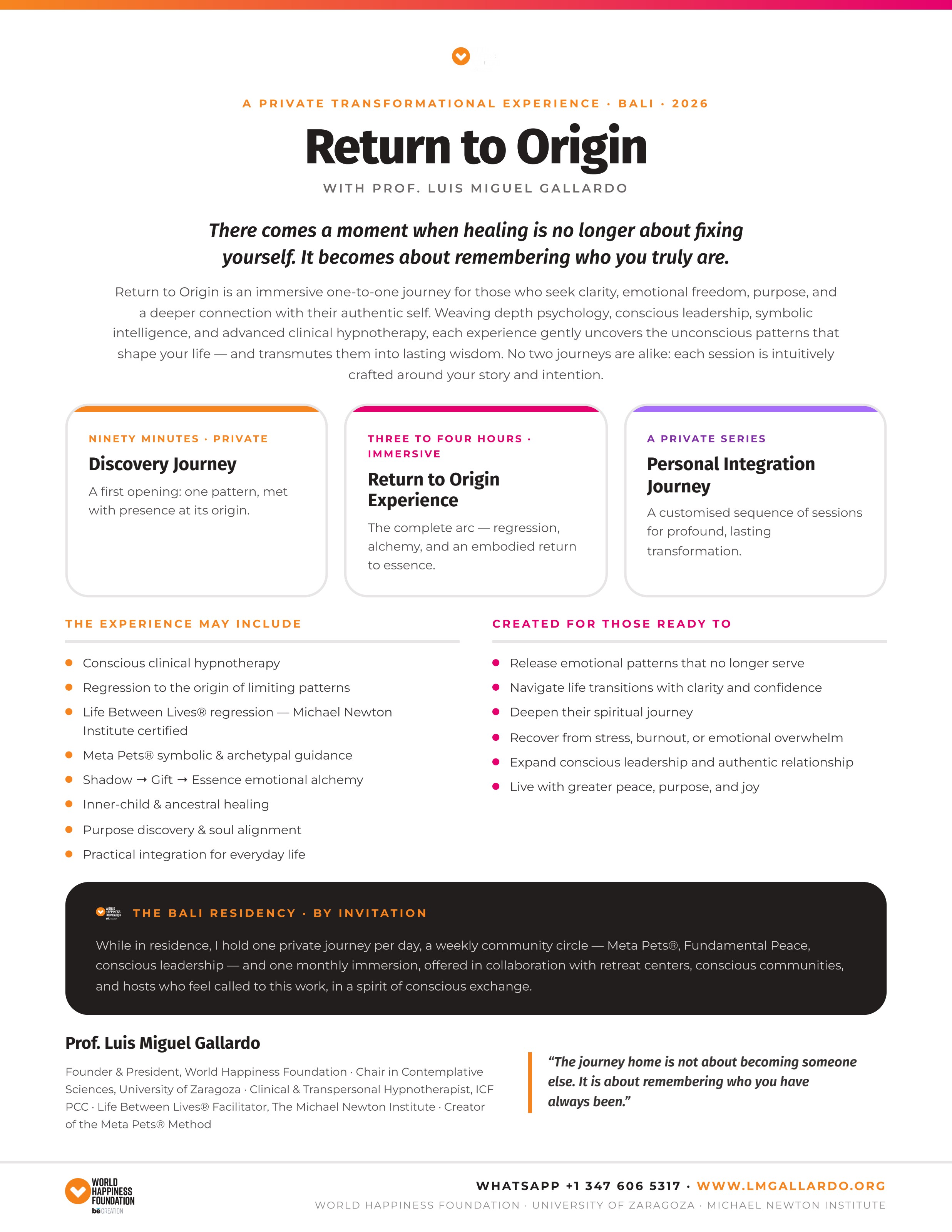 Return to Origin · Bali 2026 brochure