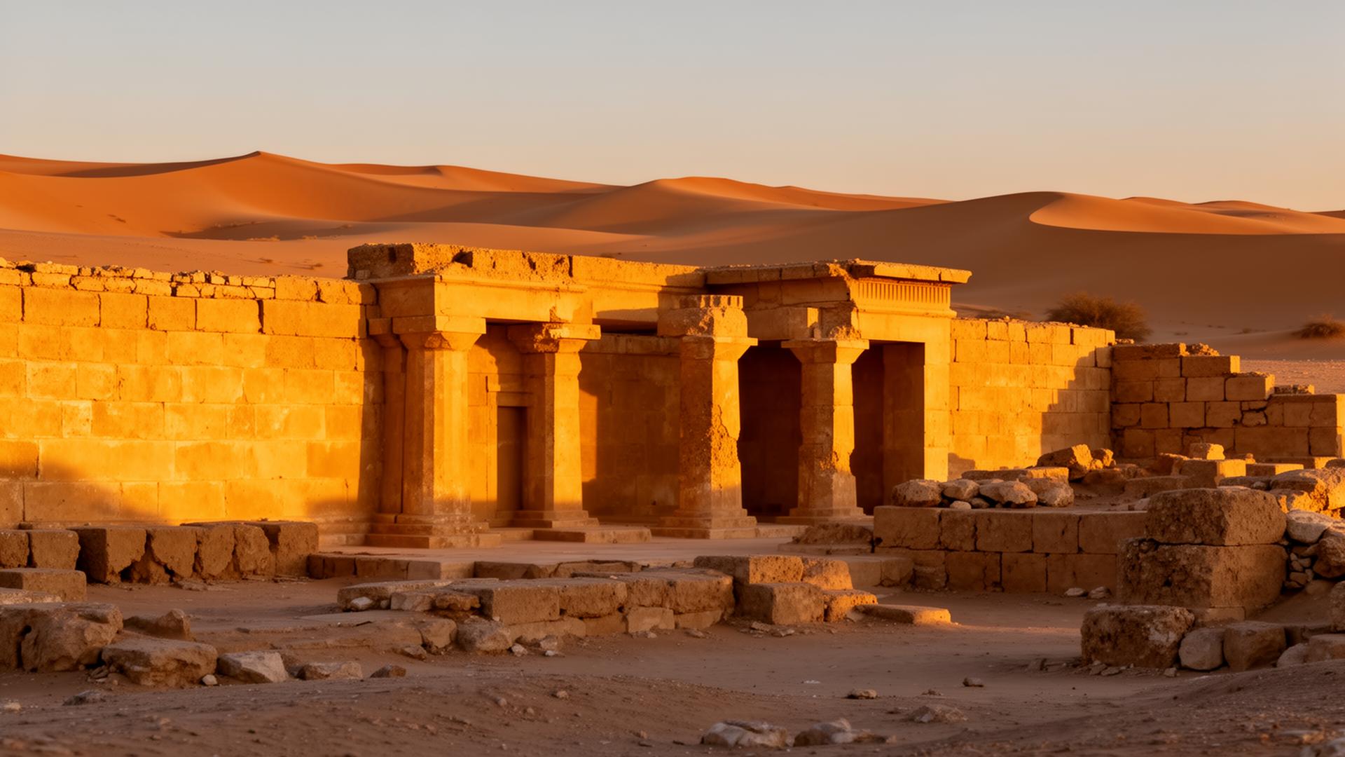 Temple of the Oracle of Amun at Aghurmi, Siwa, at golden hour